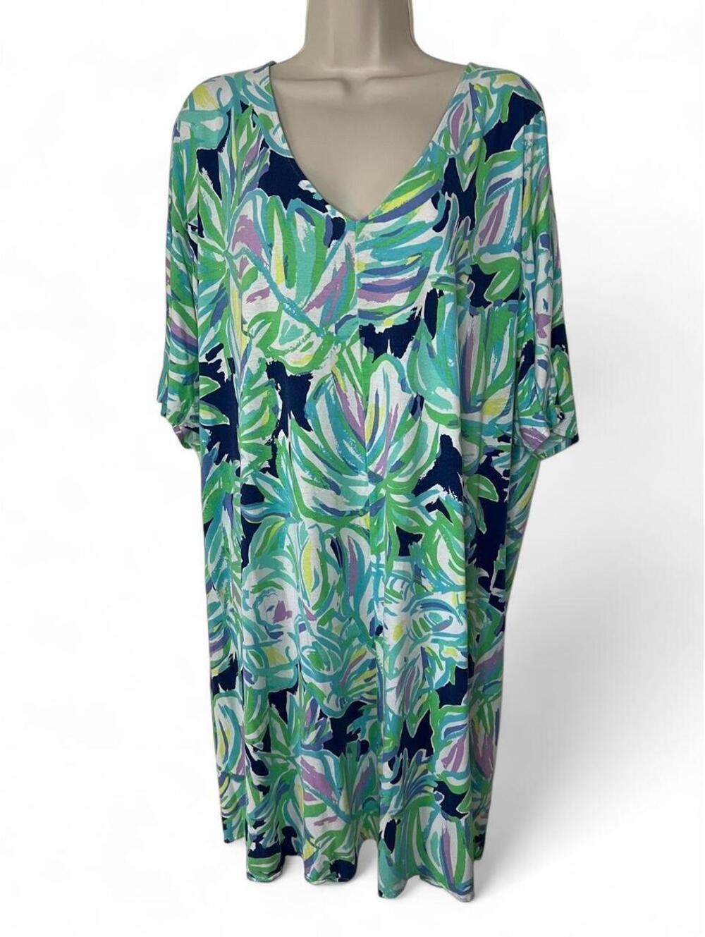 Lilly Pulitzer Lindley Caftan Shift Dress Resort Navy Uptown Trunk XL 23296